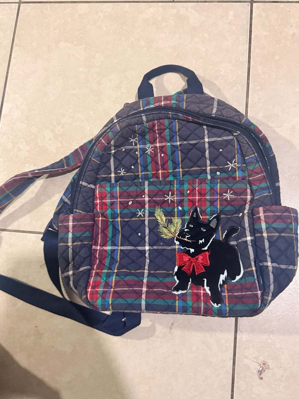 Vera Bradley Quilted Plaid Small Backpack with Scottie Dog Embroidery - Picture 1 of 7